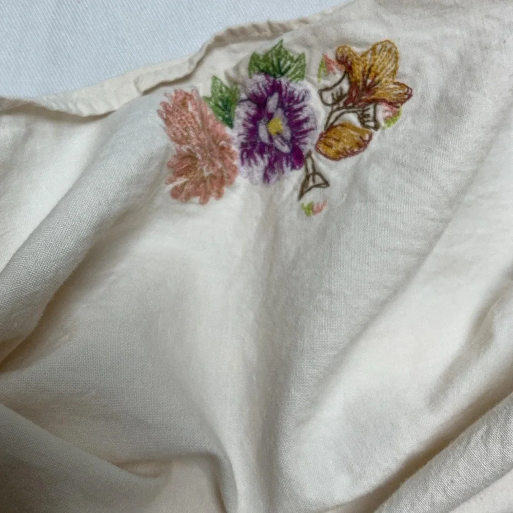 Vintage Round Light Pink Tablecloth Hand Embroidered Floral 64